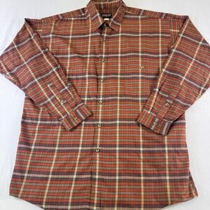 Patagonia Men Plaid Button Down Shirt 100% Organic Pima Cotton Rust Grey XL 1999